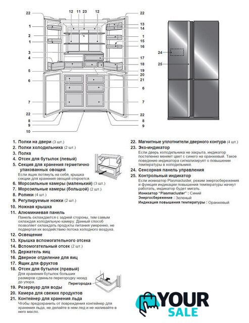 Многодверный холодильник Sharp SJ-FS97VBK - Изображение №3 — Интернет-магазин Your Sale