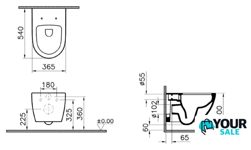 Унитаз подвесной Vitra 7748B083-0101 (без сиденья) - Изображение №3 — Интернет-магазин Your Sale