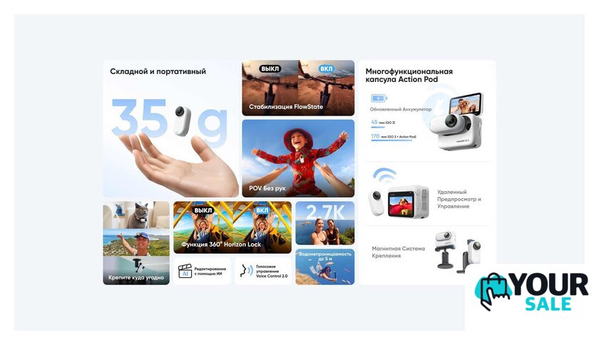 Экшен-камера Insta360 GO3 64GB (арктический белый) - Изображение №8 — Интернет-магазин Your Sale