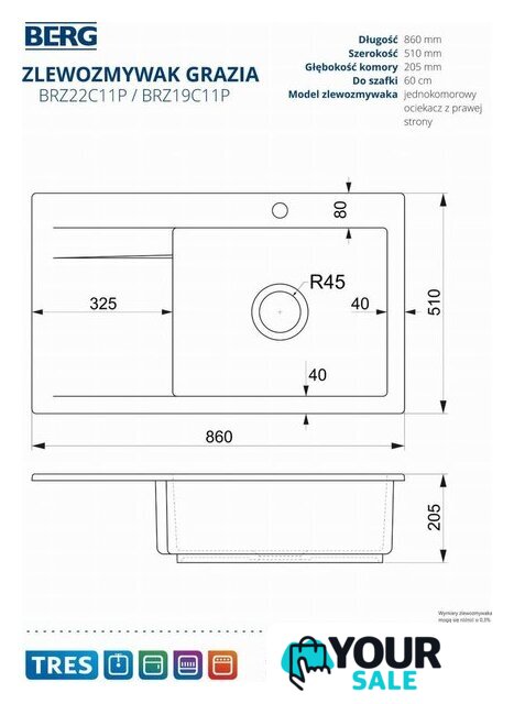 Кухонная мойка Berg Grazia BRZ22C11P - Изображение №4 — Интернет-магазин Your Sale