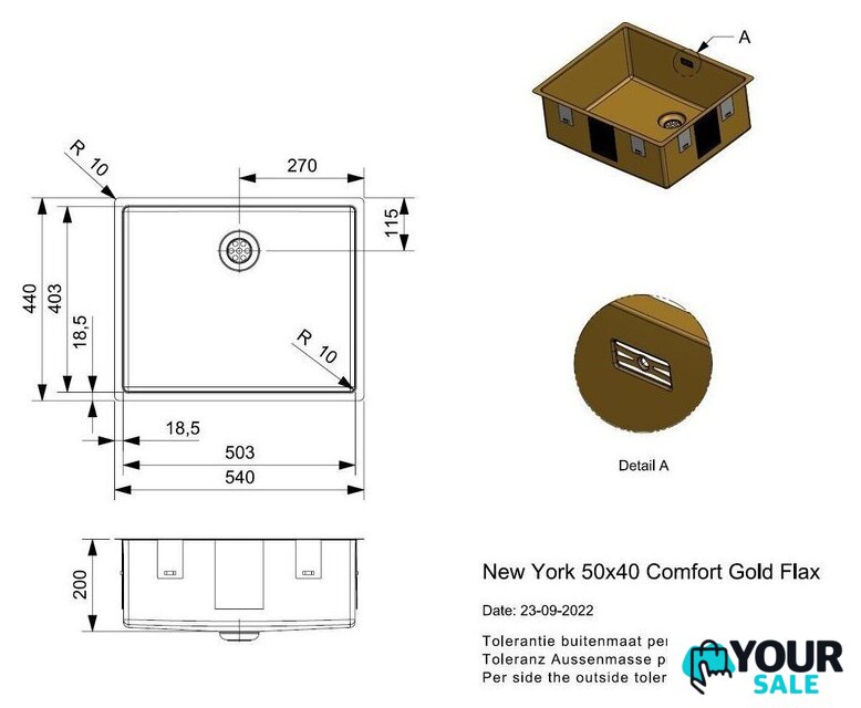 Кухонная мойка Reginox New York 50x40 (L) OKG Comfort Gold Flax R35160 - Изображение №6 — Интернет-магазин Your Sale