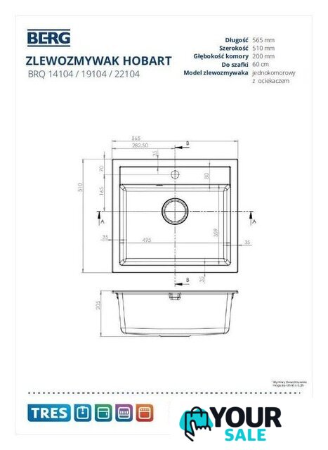 Кухонная мойка Berg Hobart BRQ19104 - Изображение №4 — Интернет-магазин Your Sale