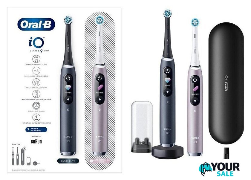 Комплект электрических зубных щеток Oral-B iO 9 DUO (черный оникс, розовый кварц) - Изображение №3 — Интернет-магазин Your Sale