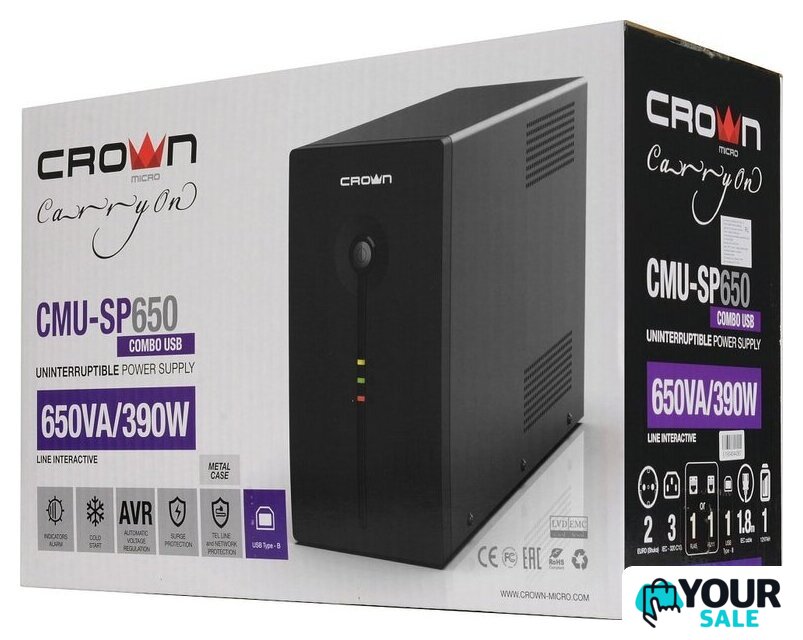 Источник бесперебойного питания CrownMicro CMU-SP650 Combo USB - Изображение №5 — Интернет-магазин Your Sale