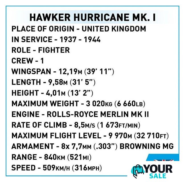 Конструктор Cobi Historical Collection WWII Hawker Hurricane Mk.I - Изображение №6 — Интернет-магазин Your Sale