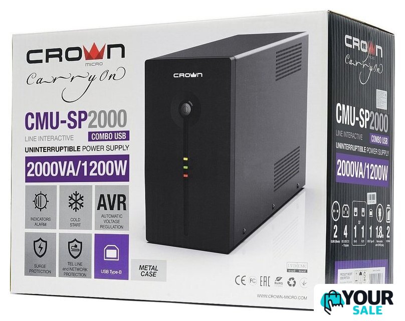 Источник бесперебойного питания CrownMicro CMU-SP2000 Combo USB - Изображение №5 — Интернет-магазин Your Sale
