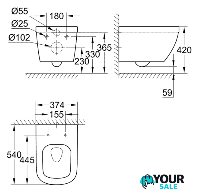 Унитаз подвесной Grohe Euro 39328000 (без сиденья) - Изображение №4 — Интернет-магазин Your Sale