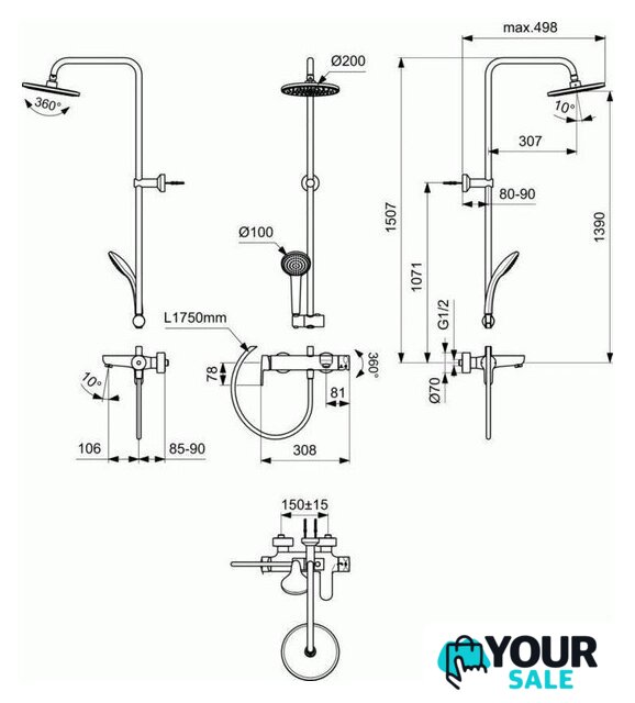 Душевая система  Ideal Standard Idealrain Cerafine O BC749AA - Изображение №5 — Интернет-магазин Your Sale