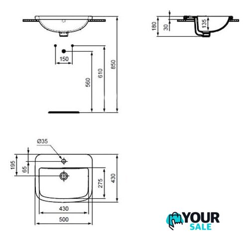 Умывальник Ideal Standard Tempo 50x43 [T059201] - Изображение №4 — Интернет-магазин Your Sale
