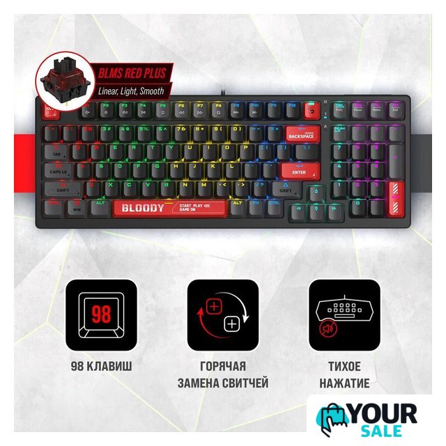 Клавиатура A4Tech Bloody S98 Red (Bloody BLMS Red Plus) - Изображение №2 — Интернет-магазин Your Sale