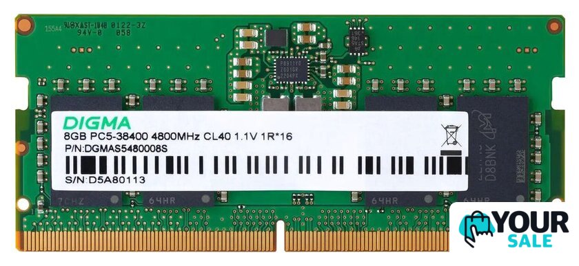 Оперативная память Digma 8ГБ DDR5 SODIMM 4800 МГц DGMAS5480008S - Изображение №1 — Интернет-магазин Your Sale