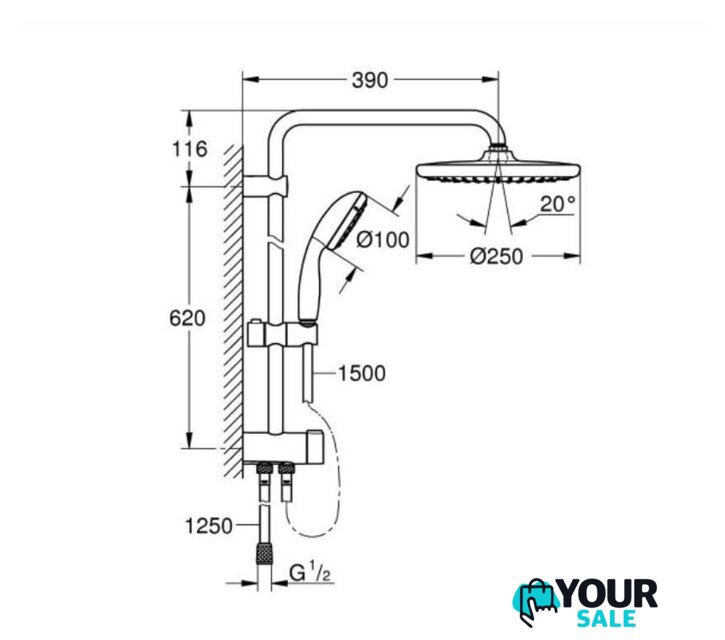 Душевая система  Grohe QuickFix Vitalio Start 250 26817000 - Изображение №9 — Интернет-магазин Your Sale
