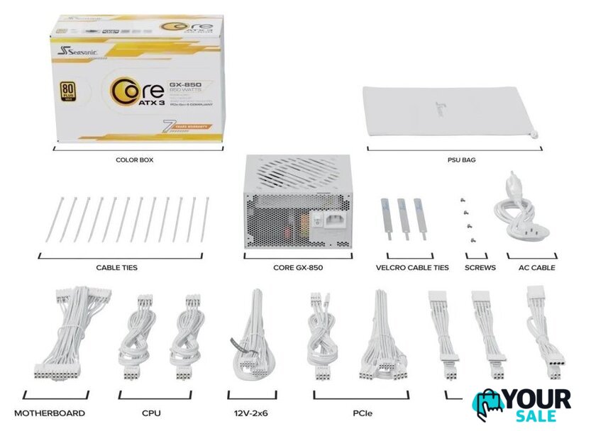 Блок питания Seasonic Core GX-850 White ATX 3.1 2024 SRP-CGX851-A5A32SF-W - Изображение №9 — Интернет-магазин Your Sale