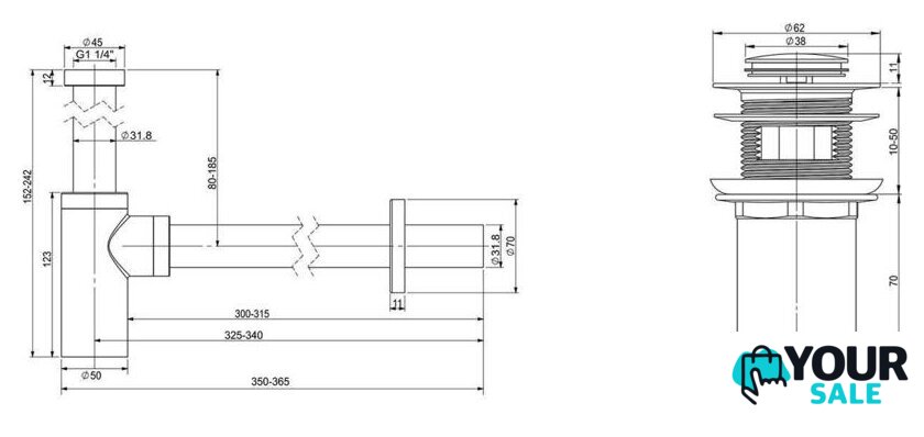Сифон Wellsee Drainage System 182104001 (сифон, донный клапан, хром) - Изображение №6 — Интернет-магазин Your Sale