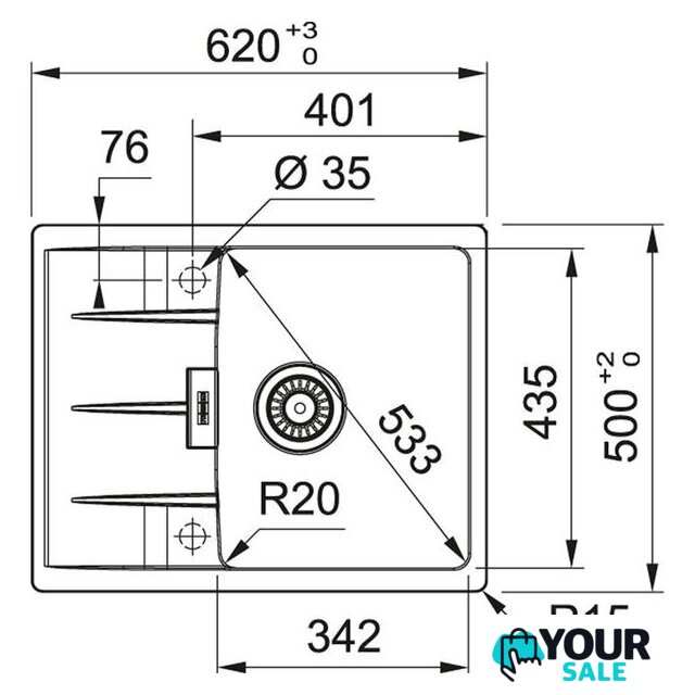 Кухонная мойка Franke Centro CNG 611/211-62 Fragranite 114.0639.680 (миндаль) - Изображение №2 — Интернет-магазин Your Sale