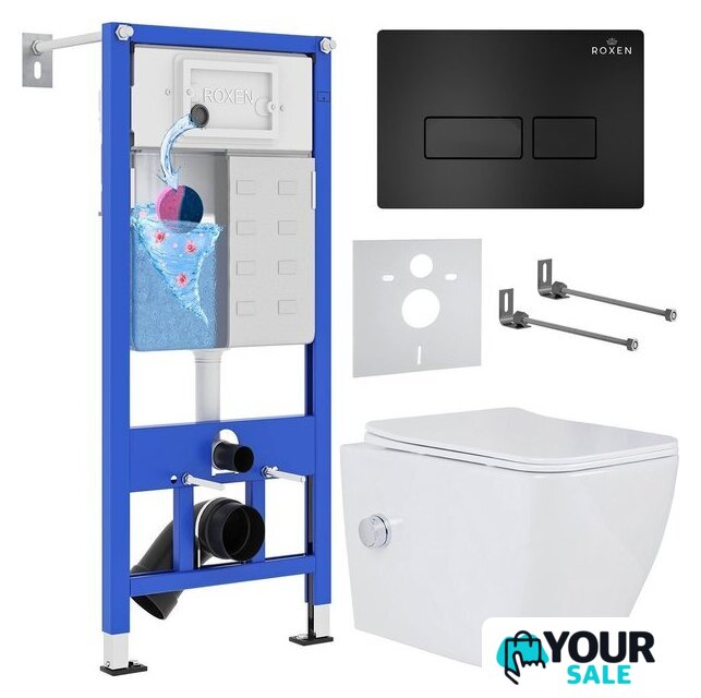 Унитаз подвесной Roxen Cube Bidet One Rimless 6 в 1 StounFix Dual Fresh 583046 (кнопка: черный матовый) - Изображение №1 — Интернет-магазин Your Sale