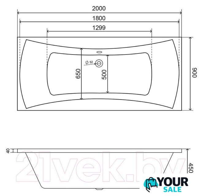Ванна Lauter Belgravia 200x90 21110200 (с ножками) - Изображение №14 — Интернет-магазин Your Sale