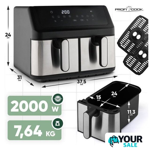 Аэрогриль (аэрофритюрница) ProfiCook PC-FR1296H-Inox - Изображение №4 — Интернет-магазин Your Sale