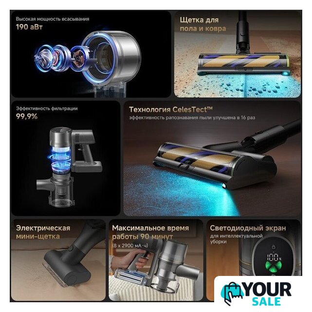 Пылесос Dreame Cordless Vacuum Cleaner R20 Essential VZV30A (евровилка, серый) - Изображение №7 — Интернет-магазин Your Sale