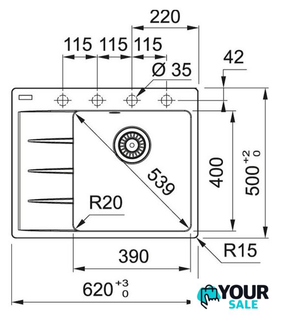 Кухонная мойка Franke Centro CNG 611/211-62 TL Fragranite 114.0639.710 (оникс) - Изображение №2 — Интернет-магазин Your Sale