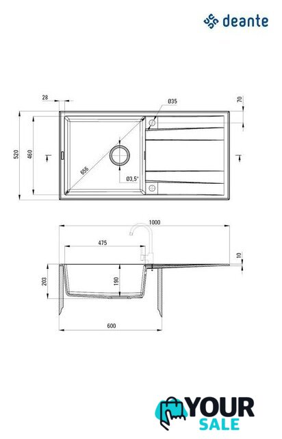Кухонная мойка Deante ZQE_T713 - Изображение №2 — Интернет-магазин Your Sale