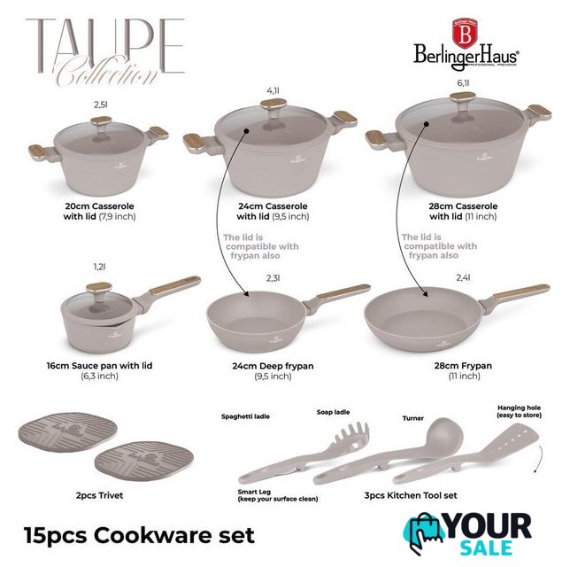 Набор кастрюль Berlinger Haus Taupe Nordic Collection BH-8344 - Изображение №9 — Интернет-магазин Your Sale