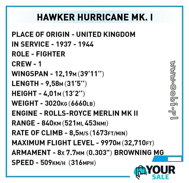 Конструктор Cobi World War II 5728 Hawker Hurricane Mk.I - Изображение №3 — Интернет-магазин Your Sale
