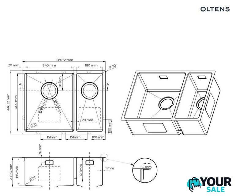 Кухонная мойка Oltens Hydda 71201100 - Изображение №2 — Интернет-магазин Your Sale