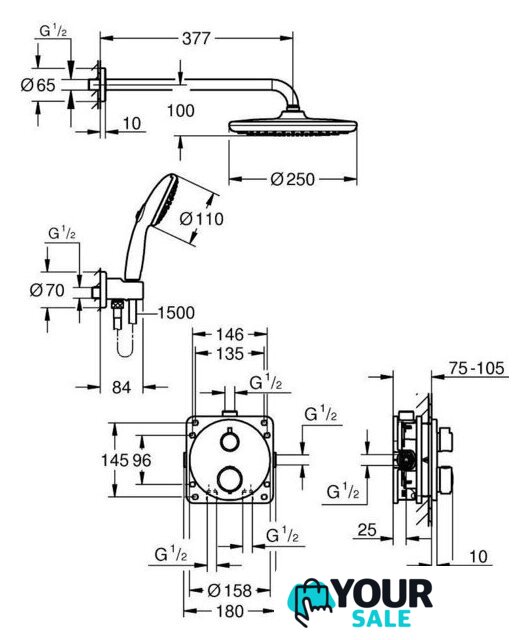 Душевая система  Grohe Vitalio Start 250 348832430 - Изображение №4 — Интернет-магазин Your Sale