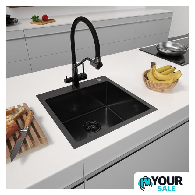 Кухонная мойка ARFEKA Eco AR 500*500 Black PVD Nano Decor Volcanic Rock - Изображение №1 — Интернет-магазин Your Sale