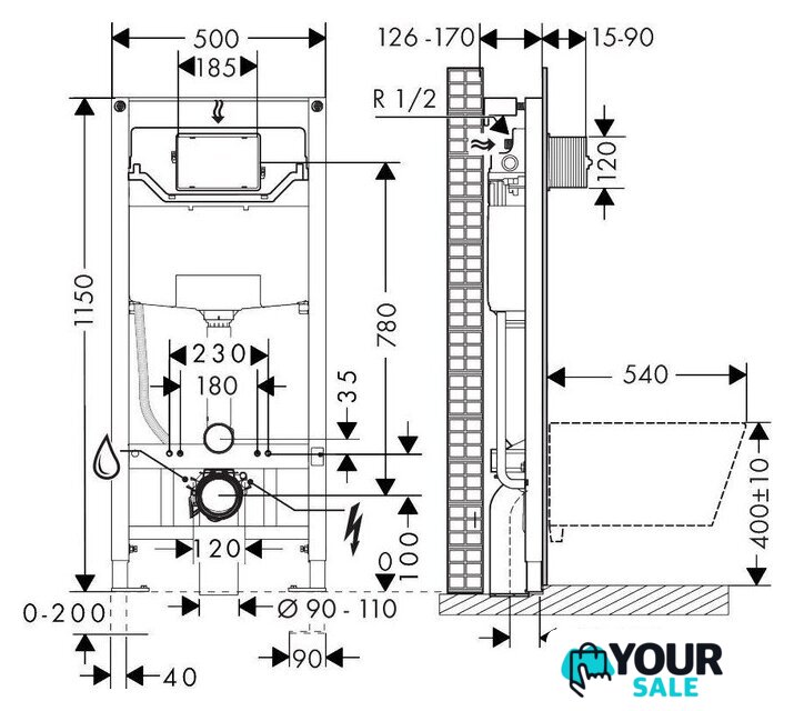 Инсталляция для унитаза Hansgrohe Iframe Universal 1022180 - Изображение №4 — Интернет-магазин Your Sale