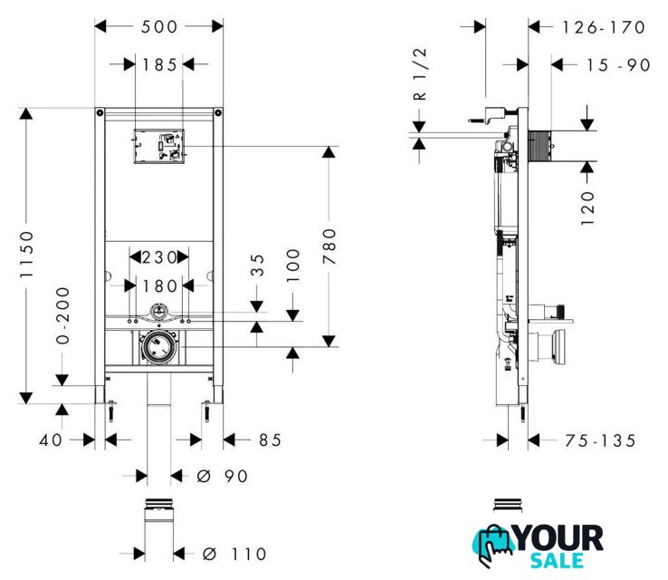 Инсталляция для унитаза Hansgrohe Iframe Universal 1022180 - Изображение №2 — Интернет-магазин Your Sale