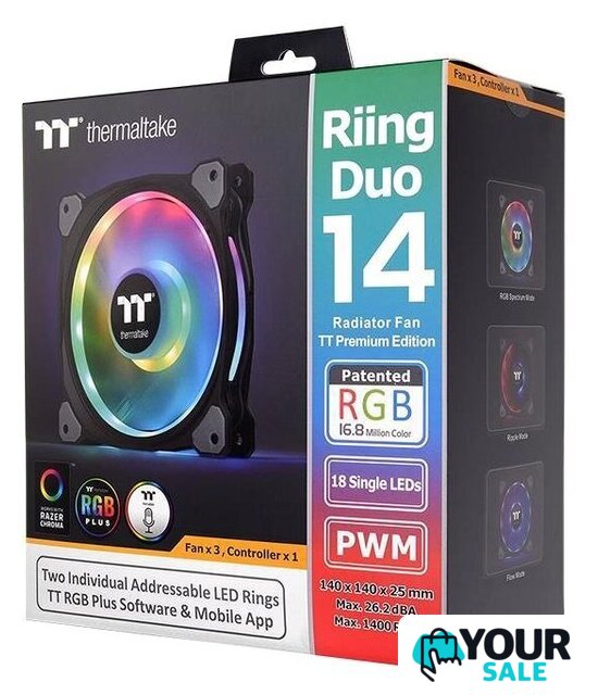 Набор вентиляторов Thermaltake Riing Duo 14 RGB TT Premium Edition CL-F078-PL14SW-A - Изображение №8 — Интернет-магазин Your Sale