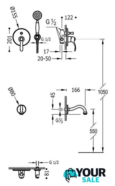 Душевой гарнитур  Tres Classic 24218005 - Изображение №2 — Интернет-магазин Your Sale