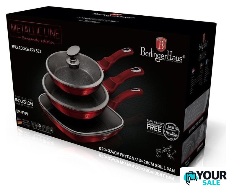 Набор сковород Berlinger Haus Burgundy Metallic Line BH-6189 - Изображение №4 — Интернет-магазин Your Sale