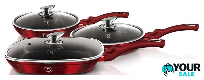 Набор сковород Berlinger Haus Burgundy Metallic Line BH-6189 - Изображение №3 — Интернет-магазин Your Sale