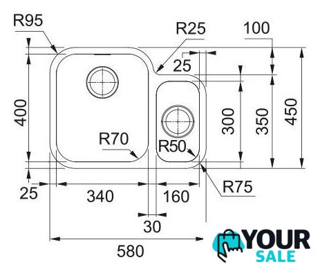 Кухонная мойка Franke Smart SRX 160-34-16 122.0739.170 (нержавеющая сталь) - Изображение №2 — Интернет-магазин Your Sale
