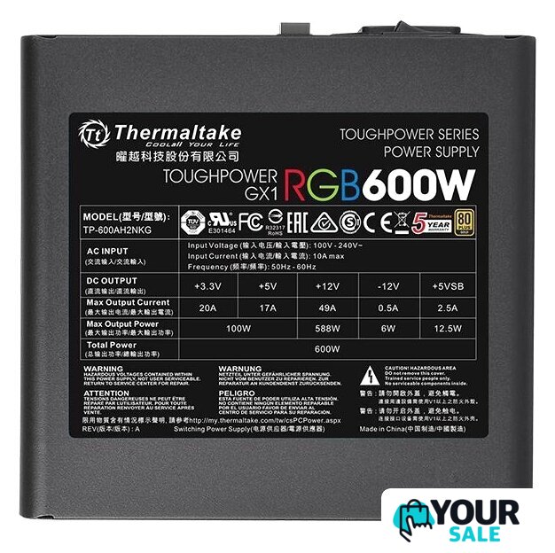 Блок питания Thermaltake Toughpower GX1 RGB 600W Gold TP-600AH2NKG - Изображение №4 — Интернет-магазин Your Sale