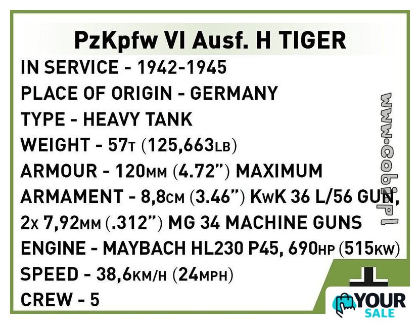 Конструктор Cobi World War II 2710 PzKpfw VI Tiger 131 - Изображение №2 — Интернет-магазин Your Sale