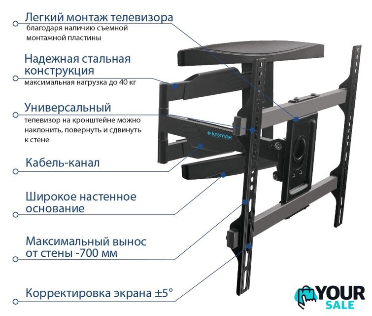 Кронштейн для телевизора Kromax ATLANTIS-60 (черный) - Изображение №4 — Интернет-магазин Your Sale
