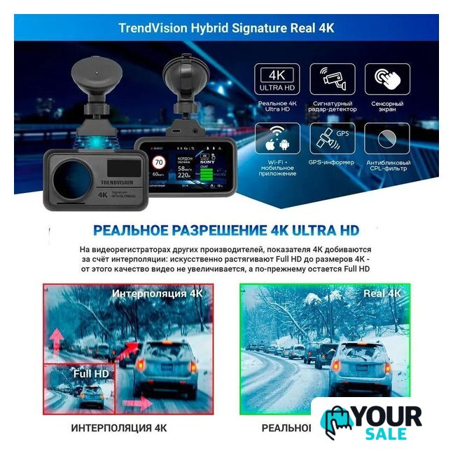 Видеорегистратор-радар детектор-GPS информатор (3в1) TrendVision Hybrid Signature Real 4K - Изображение №9 — Интернет-магазин Your Sale