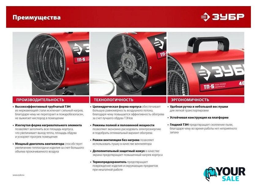 Электрическая тепловая пушка Зубр ТП-3 - Изображение №7 — Интернет-магазин Your Sale